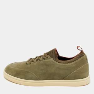 Pre Owned Loro Piana Green Nubuck Leather Soho Walk Lace Up Sneakers Size 41.5