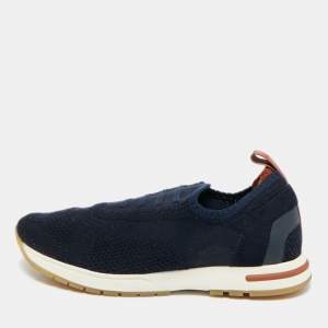 مملوكة مسبقًا Loro Piana 360 LP Flexy Walk Size 35.5 Navy Blue Knit Fabric Slip On Sneakers