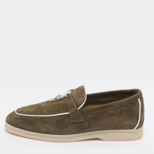 مملوكة مسبقًا Loro Piana Summer Charms Walk Size 36 Green Suede Loafers