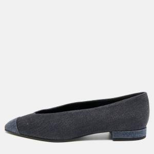 Pre Owned حذاء باليرينا لورو بيانا ربككا جينز أسود/أزرق مقاس 37.5