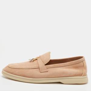 Pre Owned Loro Piana Summer Charms Walk Size 38.5 Pink Sand Suede Loafers