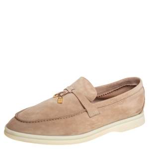 Pre Owned Loro Piana Beige Suede Summer Charms Walk Loafers Size 36.5