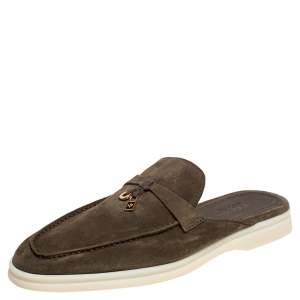 Pre Owned Loro Piana Green Suede Summer Charms Walk Mule Flats Size 41