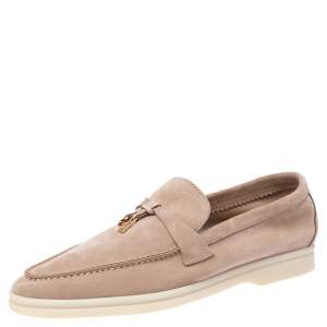 Pre Owned Loro Piana Beige Suede Summer Charms Walk Loafers Size 39