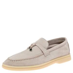 Pre Owned Loro Piana Off White Suede Summer Charms Walk Moccasin Size 36