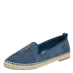 Loro Piana Blue Suede Summer Charms Walk Espadrille Flats Size 38