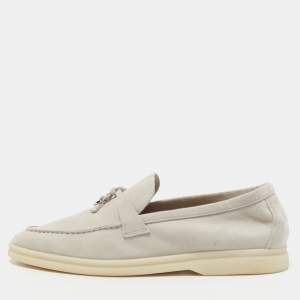 Pre Owned Loro Piana Grey Suede Summer Charms Loafers Size 38