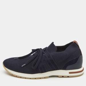 Pre Owned Loro Piana Navy Blue Fabric and Leather 360 Flexy Walker Sneakers Size 38