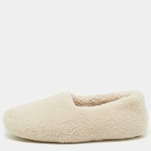 Loro Piana Beige Faux Shearling Fur Wintercozy Slip On Flats Size 39