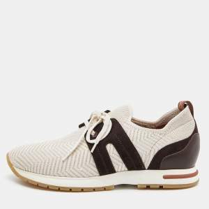 Pre Owned Loro Piana Beige/Brown Suede,Leather and Knit Fabric Flexy Walk Sneakers Size 38