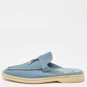 Loro Piana Blue Suede Summer Charms Walk Mules Size 35.5