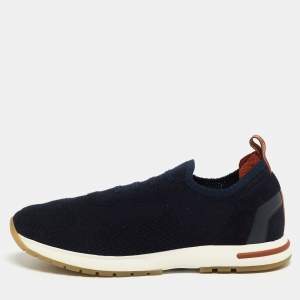 Pre Owned Loro Piana Navy Blue Knit Fabric 360 LP Flexi Walk Sneakers Size 38