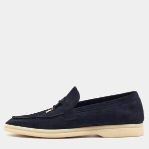 Pre Owned Loro Piana Navy Blue Suede Summer Charms Walk Loafers Size 37