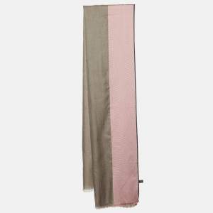 Loro Piana Brown/Pink Striped Silk & Wool Scarf
