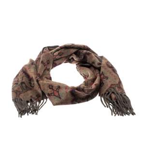 Loro Piana Green Paisley Print Cashmere Fringed Muffler