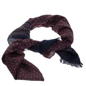 Loro Piana Blue & Red Circle Print Cashmere Silk Scarf