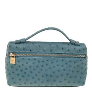 Loro Piana Blue Ostrich Zip Pouch