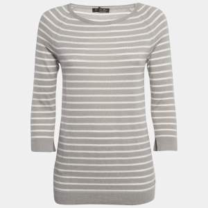 Loro Piana Grey Striped Cashmere Knit Sweater M