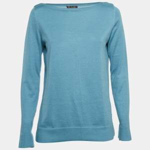 Loro Piana Blue Rib Knit Silk Blend Sweater M