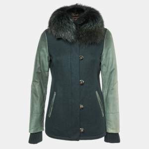 Pre Owned Loro Piana Green Cashmere & Leather Fur Collared Jacket S