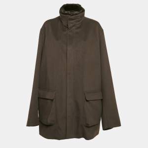 Pre Owned Loro Piana Brown Viscuna Wool Detachable Mink Fur Collar Coat XXXL