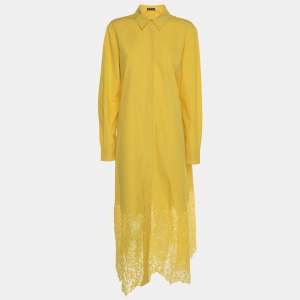 Loro Piana Yellow Cotton Macramé Lace-Trimmed Midi Dress M