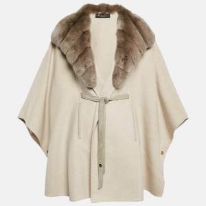 Pre Owned Loro Piana Beige Fur Trim Cashmere Salzburg Cape M