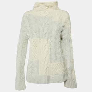Loro Piana Cream/Grey Baby Cashmere Cable Knit Sweater S