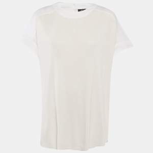 Pre Owned Loro Piana Off-White/Ivory Linen and Silk Knit Tunic Top M 