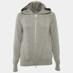 Pre Owned Loro Piana Grey Cashmere Knit Zip Up Hooded Jacket M