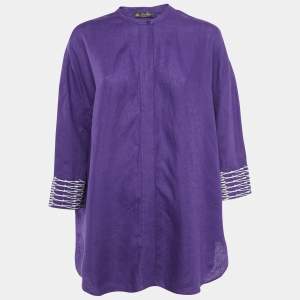 Loro Piana Purple Embroidered Linen Button Front Blouse L