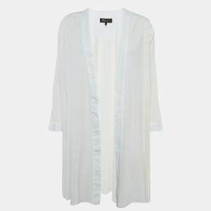 Loro Piana Off-White Rib Knit and Linen Open Front Cardigan S
