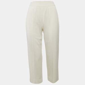 Pre Owned Loro Piana Off-White Silk Blend Rib Knit Trousers S