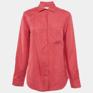 Pre Owned Loro Piana Red Linen Button Front Shirt S