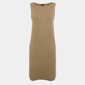Loro Piana Vintage Brown Houndstooth Cashmere Knit Short Dress M