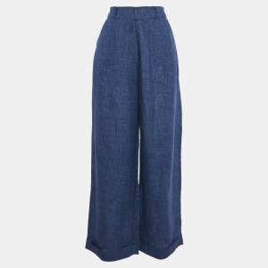 Pre Owned Loro Piana Blue Linen Straight Leg Pants L