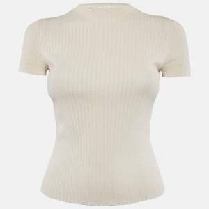 Loro Piana Light Beige Rib Knit Silk Top S