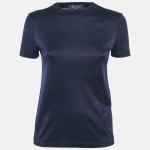 Pre Owned Loro Piana Navy Blue Jersey Crewneck T-Shirt S