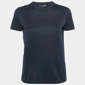Pre Owned Loro Piana Navy Blue Cotton Crew Neck T-Shirt S