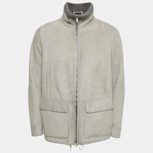 Loro Piana Grey Reindeer Suede Zip-Up Jacket XS