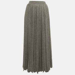 Loro Piana Grey Pleated Cashmere Knit Maxi Skirt L