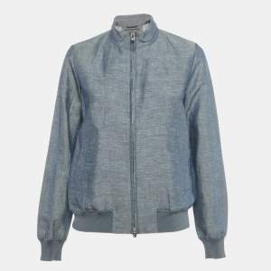 Pre Owned Loro Piana Blue Linen and Cotton Zip-Up Jacket S
