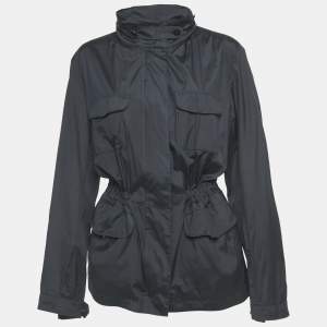 Pre Owned Loro Piana Navy Blue Silk Concealed Hood Travelers Jacket L