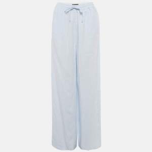 Pre Owned Lora Piana Light Blue Linen Wide Leg Graysen Trousers M
