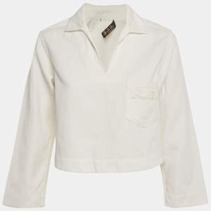 Pre Owned Loro Piana White Logo Embroidered Pocket Top S
