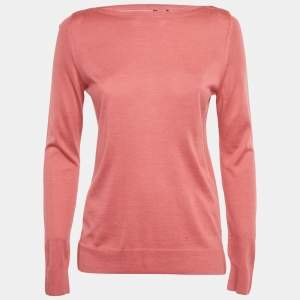Pre Owned Loro Piana Pink Silk Knit Crewneck Sweater S