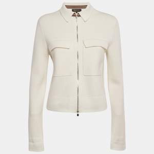 Pre Owned Loro Piana Off White Knit Zip -Up Jumper M