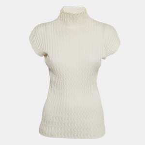 Pre Owned Loro Piana White Textured Jersey High-Neck Top S