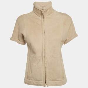 Pre Owned Loro Piana Beige Shearling Short Sleeve Jacket S