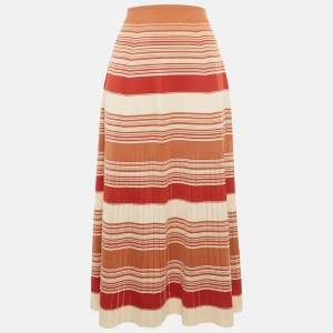 مملوكة مسبقًا Loro Piana Brown Striped Knit Flared Midi Skirt M